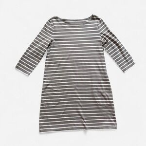 Garnet Hill‎ t-shirt dress 3/4 sleeve 100% cotton striped gray white pockets 12